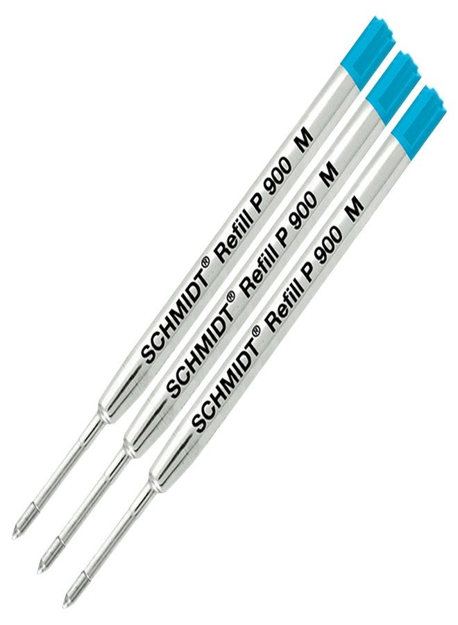 Lanier Pens Schmidt P900 Parker Style Ballpoint Pen Metal Body Refill Turquoise Ink Medium Tip 0.7mm Stainless Steel Tip - Pack of 3 - Image 1