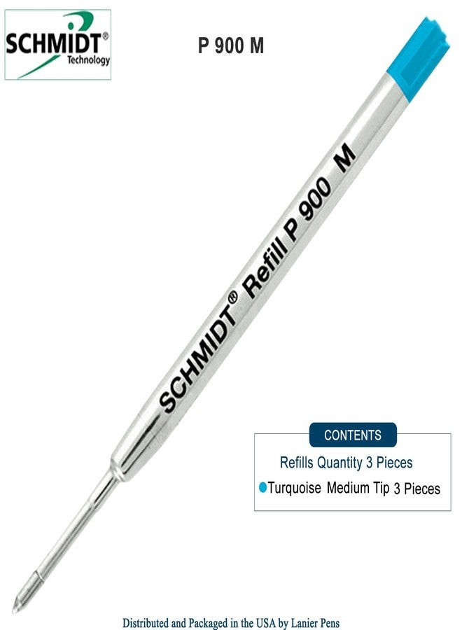 Lanier Pens Schmidt P900 Parker Style Ballpoint Pen Metal Body Refill Turquoise Ink Medium Tip 0.7mm Stainless Steel Tip - Pack of 3 - Image 2