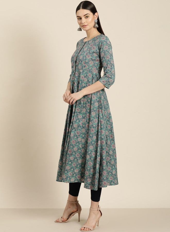 SASSAFRAS Floral Printed Anarkali Kurta for Women - Image 3
