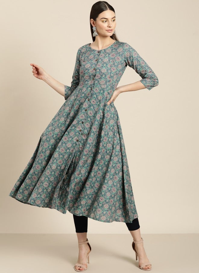 SASSAFRAS Floral Printed Anarkali Kurta for Women - Image 1