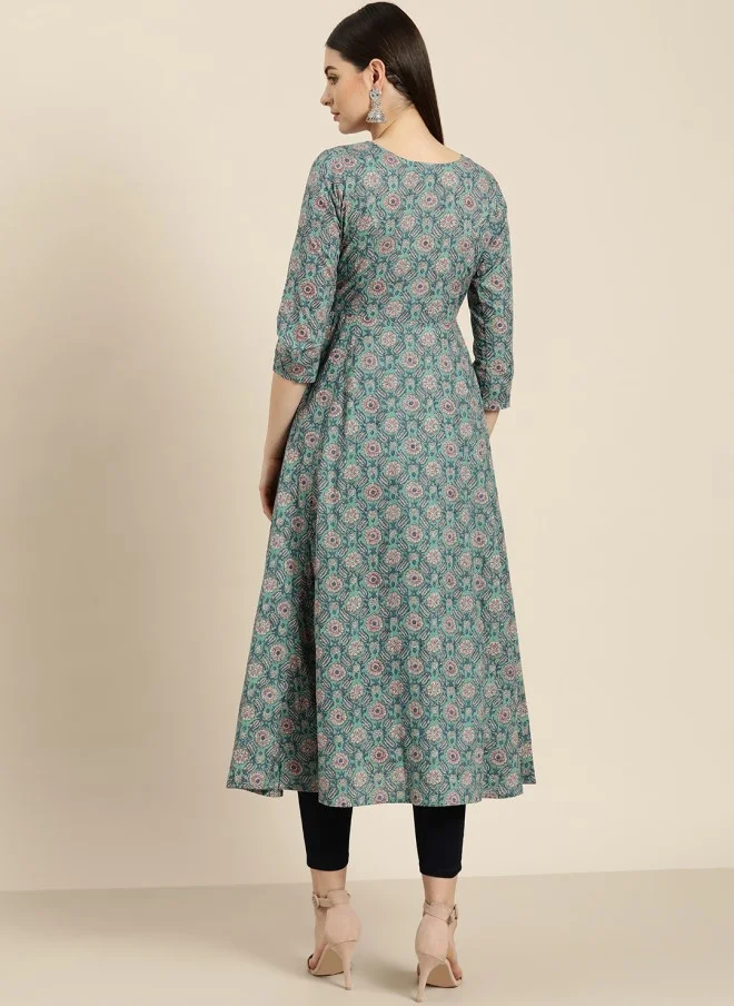 SASSAFRAS Floral Printed Anarkali Kurta for Women