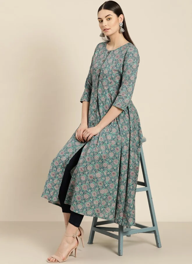 SASSAFRAS Floral Printed Anarkali Kurta for Women