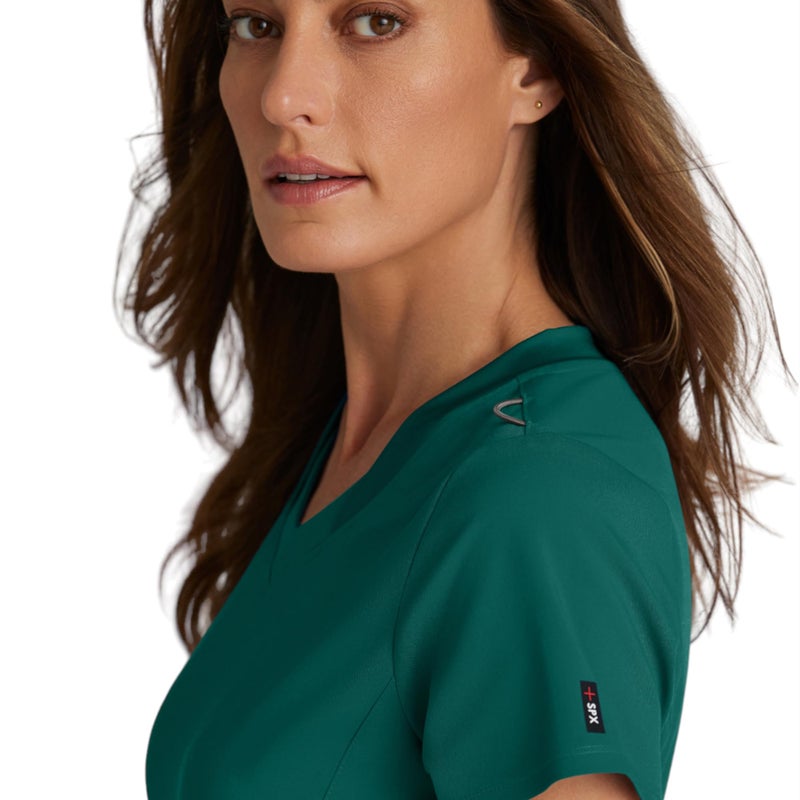 BARCO Greyâ€™s Anatomy Spandex Stretch Direct Bolt Scrub Top for Women â€“ Hunter Green, 3-Pocket V-Neck Shirt w/Spandex Stretch, Wrinkle Release & Soil Release Fabric â€“ XXS, Regular Fit - Image 5