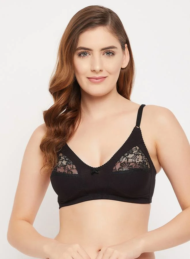Clovia Cotton & Lace Non-Padded Non-Wired Full Cup Bra by Styli