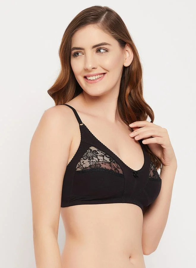 Clovia Cotton & Lace Non-Padded Non-Wired Full Cup Bra by Styli