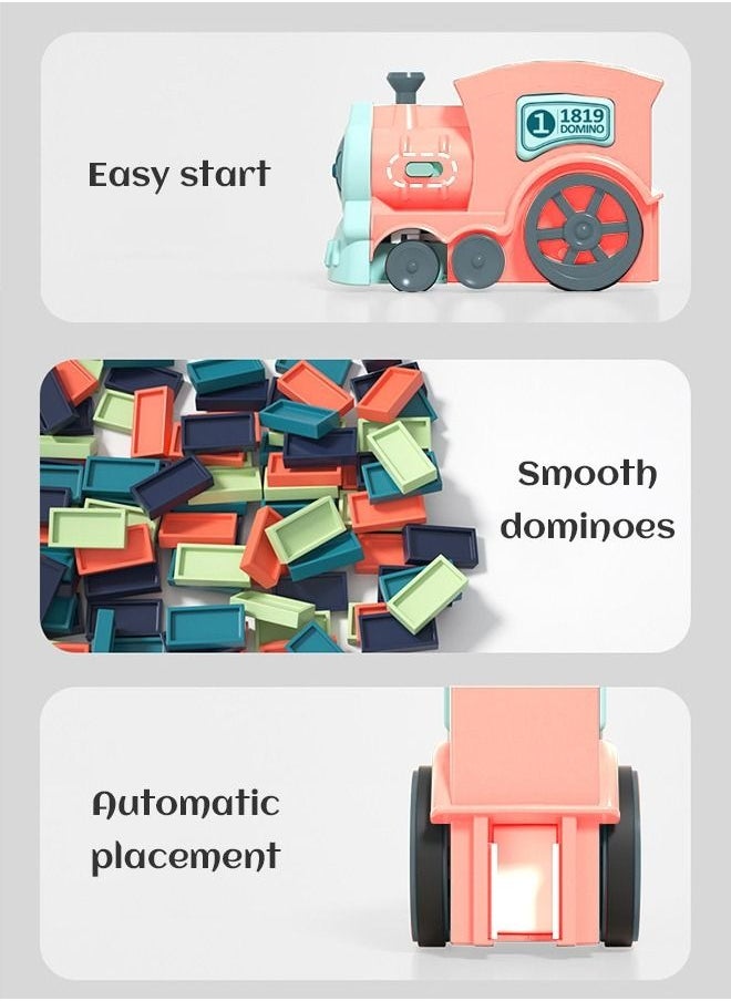 MIXDE - 120 Pieces Dominos Train Toy Set, Automatic Domino Rally Train Model with Light and sound, Kids Domino Blocks Building Stacking Toy, Domino Set Stacker Game STEM Creative Gift - Pink - Image 1