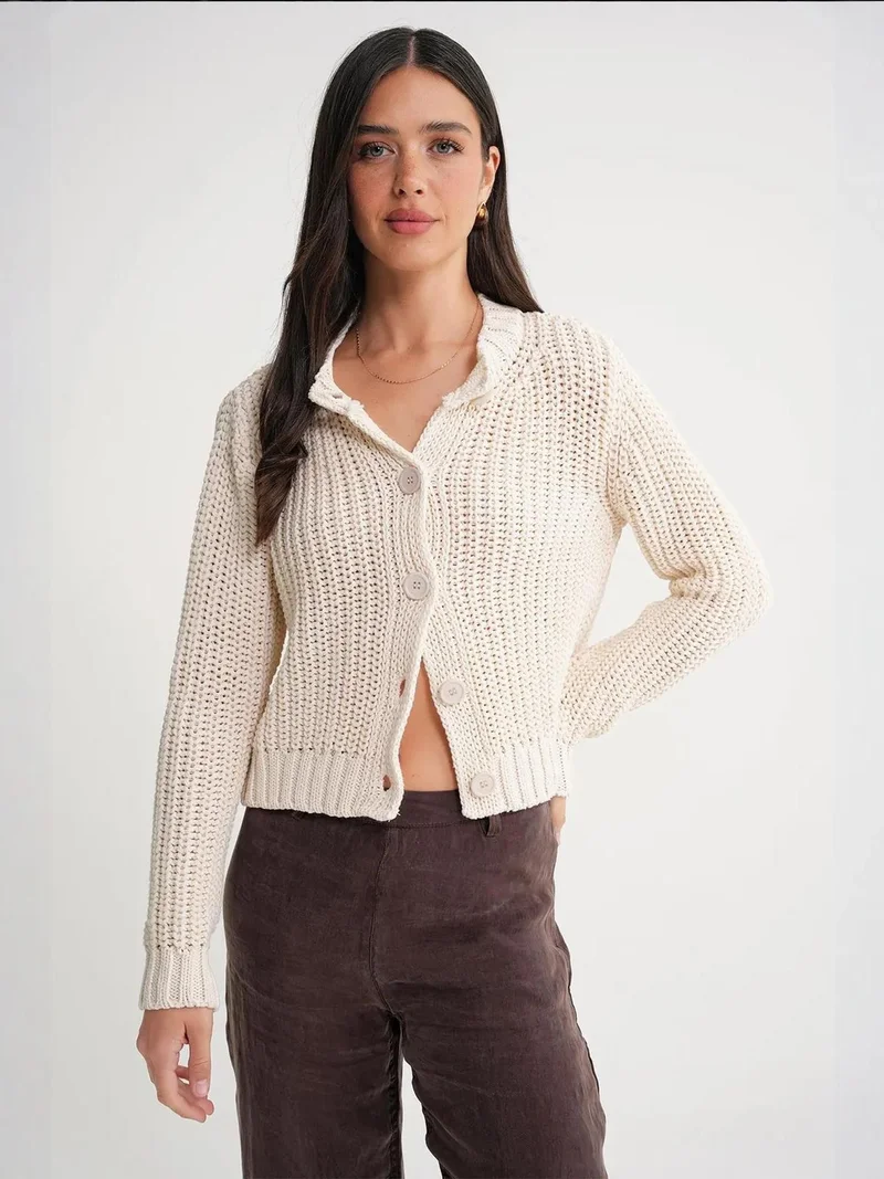 MixRay Mixray Textured Ribbed Knit Cardigan with Buttons