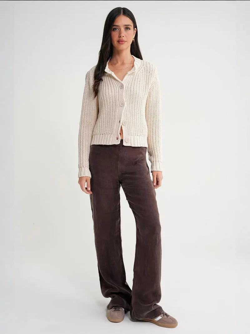 MixRay Mixray Textured Ribbed Knit Cardigan with Buttons