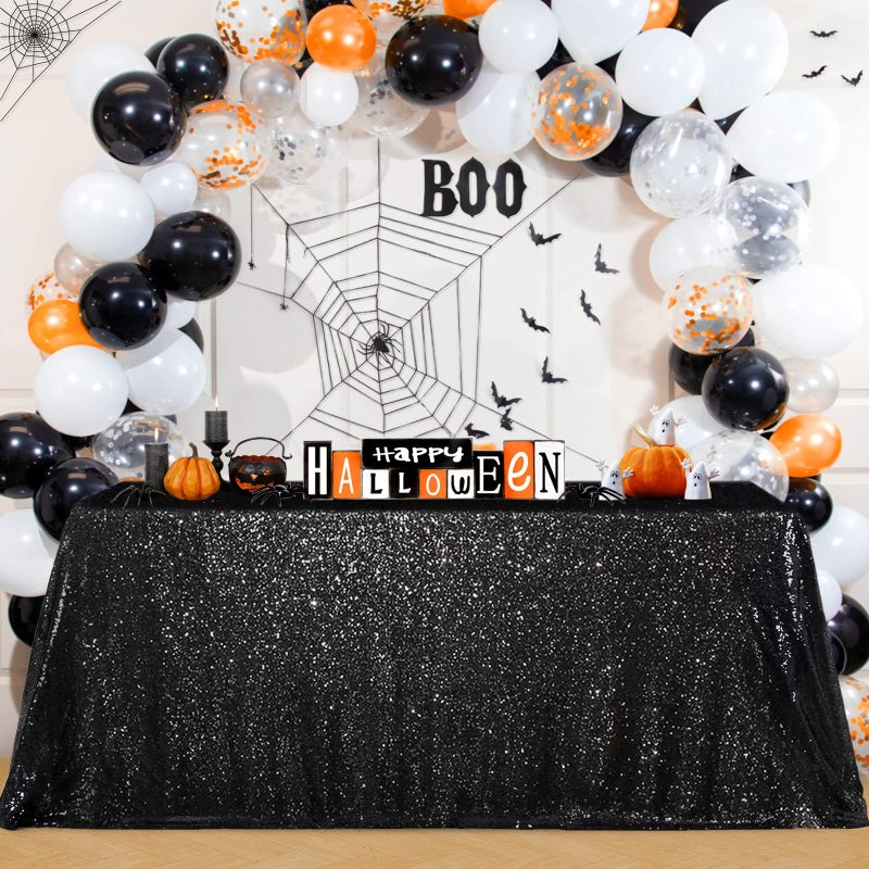 BCOOL Seamless Sequin Table Cloth Black Glitter Design Table Cloth Wedding Overlay Birthday Party Tables Decoration Fabric 90x132inch Black