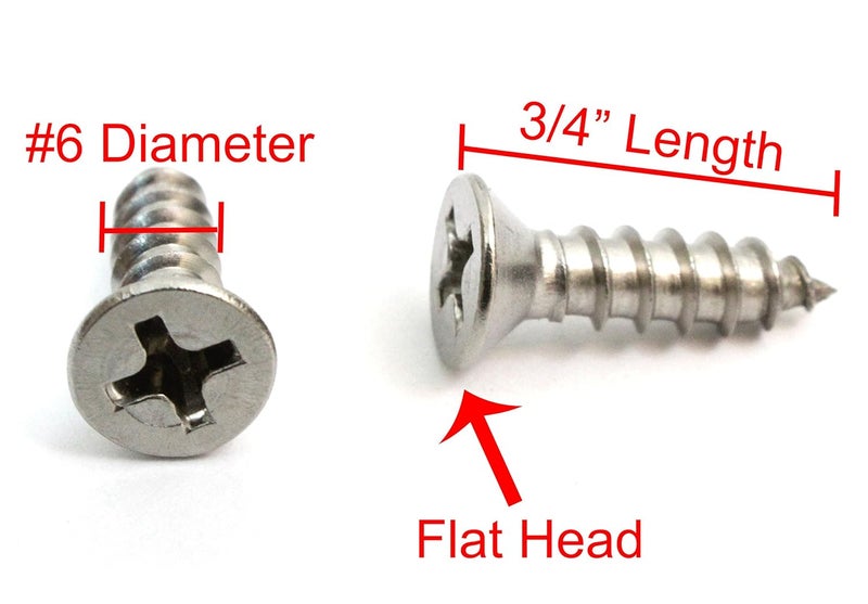 Bolt Dropper No. 6 x 3/4" Stainless Steel Flat Head Phillips Wood Screw, (100 pc), 18-8 (304) Stainless Steel Sheet Metal Screws- Type A Point, Plain Finish - Image 2