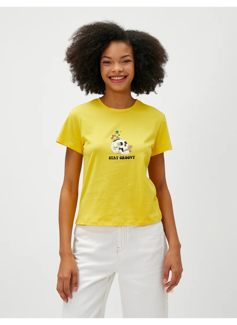 كوتون Slogan Printed T-Shirt Short Sleeve Crew Neck Cotton