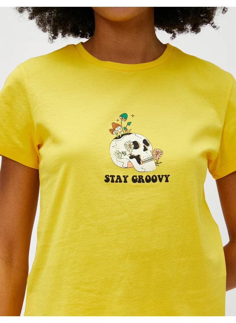 كوتون Slogan Printed T-Shirt Short Sleeve Crew Neck Cotton