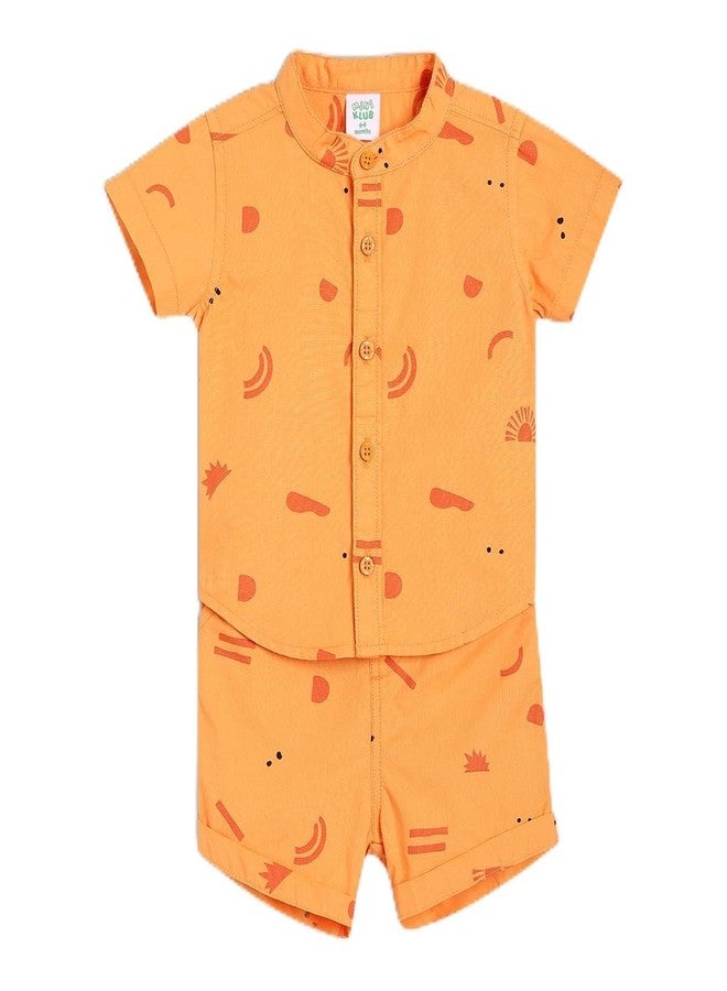 miniklub Poplin Half Sleeve Conversational Printed Shirt With Short Set - (3-6M) - Image 1
