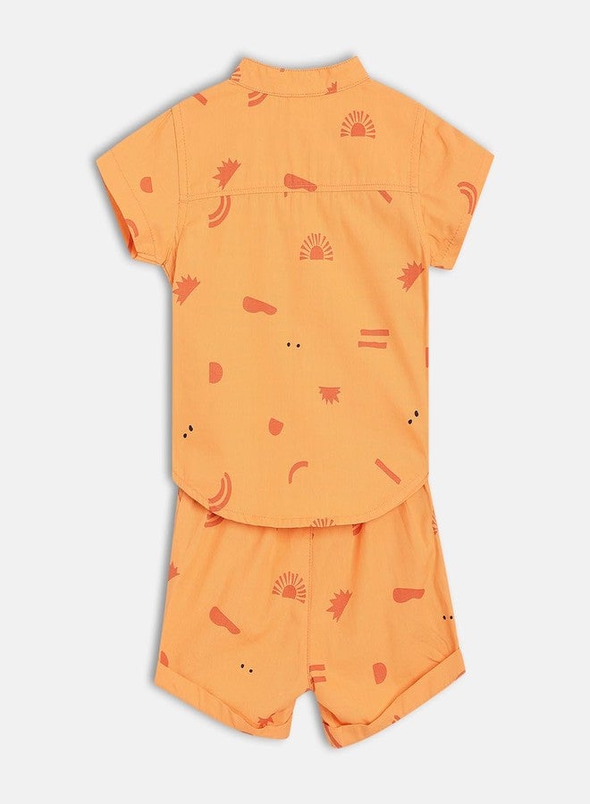 miniklub Poplin Half Sleeve Conversational Printed Shirt With Short Set - (3-6M) - Image 2
