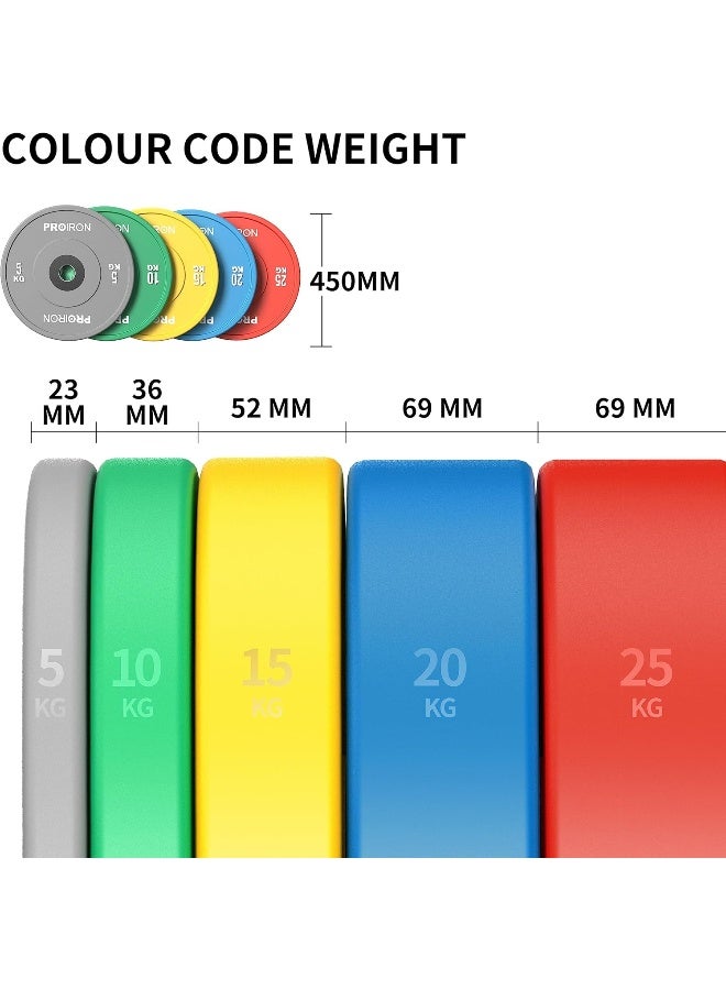 PROIRON 2" Olympic Bumper Plate Rubber Weight Plates with Steel Hub Color Rubber plate for Weight Lifting and Strength Training 5KG 10KG 15KG 20KG - Image 3