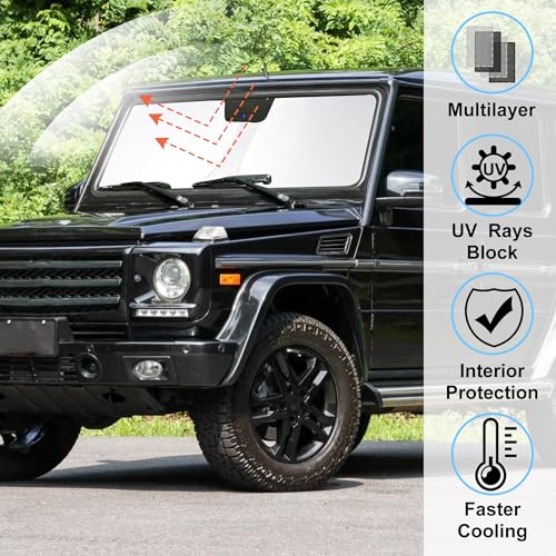 LHFLIVE Windshield Sun Shade Custom Fit for 1990-2018 Mercedes Benz G W463 G550 G55 G63 G65 Accessories(Not for 2019-2021 Mercedes Benz G Class) Accessories Foldable Sunshade Keep Car Cooler - Image 2