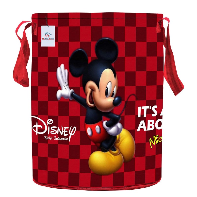 Kuber Industries Heart Home Disney Mickey Minnie Print Non Woven Fabric Foldable Laundry Basket, Toy Storage Basket, Cloth Storage Basket with Handles, 45 LTR (Set of 2, Maroon & Pink)-HEART10753 - Image 5