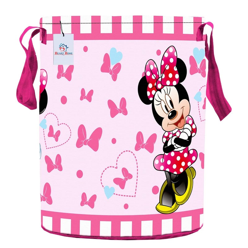 Kuber Industries Heart Home Disney Mickey Minnie Print Non Woven Fabric Foldable Laundry Basket, Toy Storage Basket, Cloth Storage Basket with Handles, 45 LTR (Set of 2, Maroon & Pink)-HEART10753 - Image 3