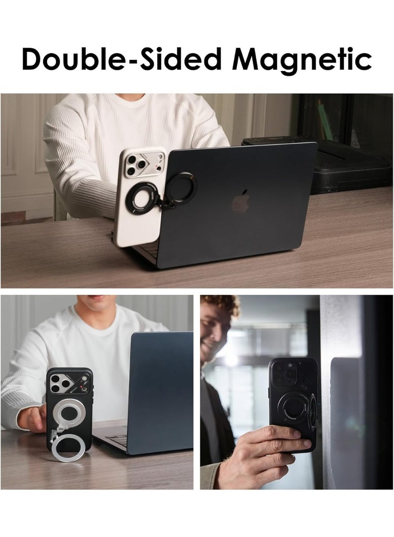 Aulumu G09 Magnetic Ring Grip | Omnidirectional Rotation | MagSafe Compatible | Aluminium Alloy Construction | Stable Dual-Sided Magnetic Attachment | Includes Handle Ring Phone Stand- Black - Image 4