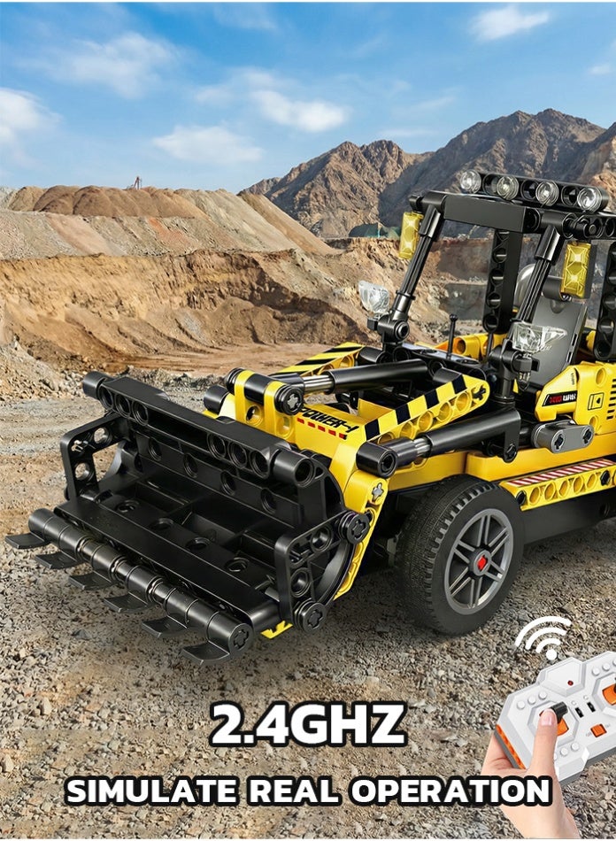 مجموعة مكعبات بناء جرافة تعمل بجهاز تحكم عن بعد 2 في 1 - لعبة سيارة بناء تعمل بجهاز تحكم عن بعد بتردد 2.4 جيجاهرتز - مجموعة أدوات هندسية تعليمية - فكرة هدية عيد ميلاد مثالية للأطفال - Image 1