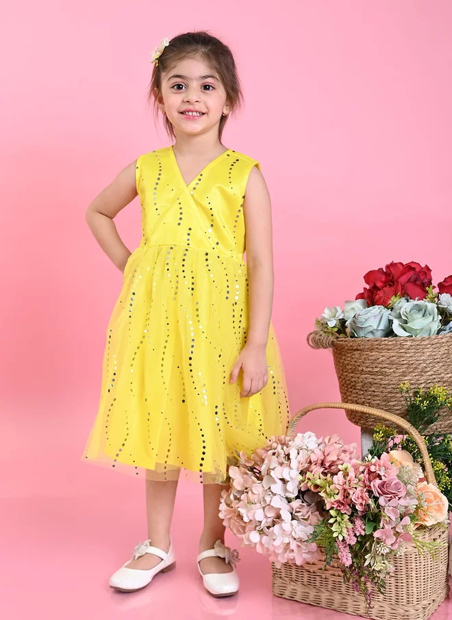 Saka Designs Yellow Embellished A-Line Dress for Girls