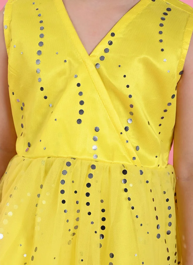 Saka Designs Yellow Embellished A-Line Dress for Girls
