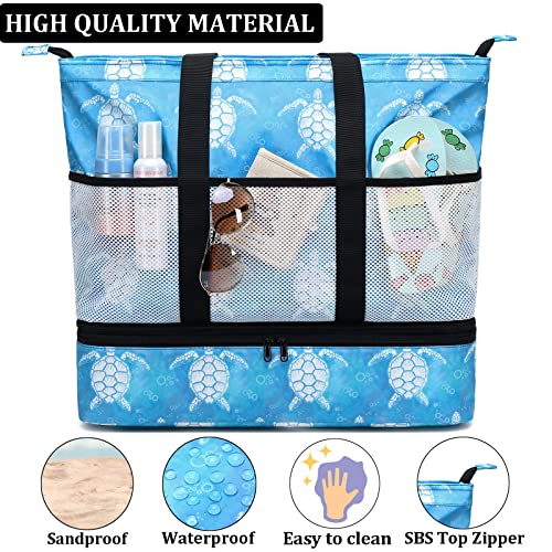 JIANYA Beach Bag Women Waterproof Sandproof Beach Tote Bags with Cooler Top Zipper Large Totes for Beach Pool Travel Daily, Bubble Sea Turtle - Image 5