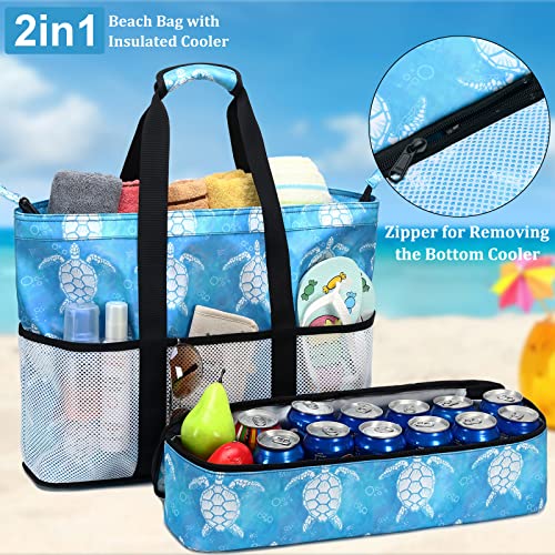 JIANYA Beach Bag Women Waterproof Sandproof Beach Tote Bags with Cooler Top Zipper Large Totes for Beach Pool Travel Daily, Bubble Sea Turtle - Image 2