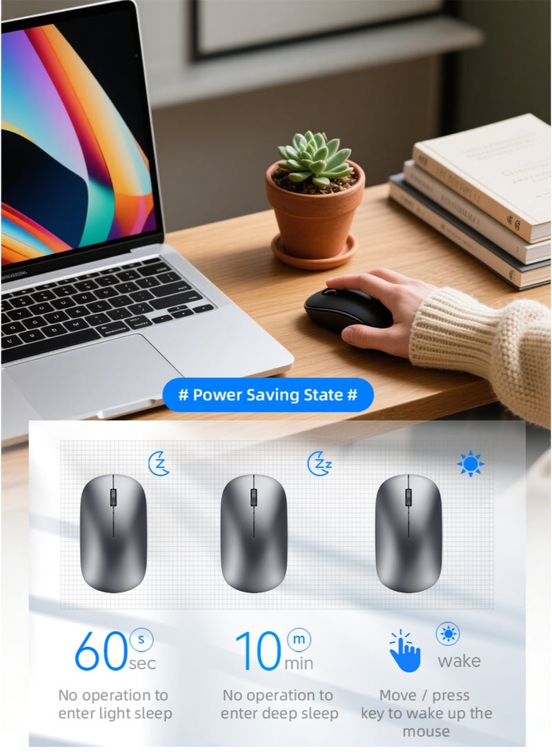 ماوس لاسلكي، بلوتوث ووضع مزدوج 2.4G، 3 دقة DPI قابلة للتعديل ، تصميم ماوس فائق النحافة ومحمول للكمبيوتر المحمول والكمبيوتر والمكتب والسفر - Image 4