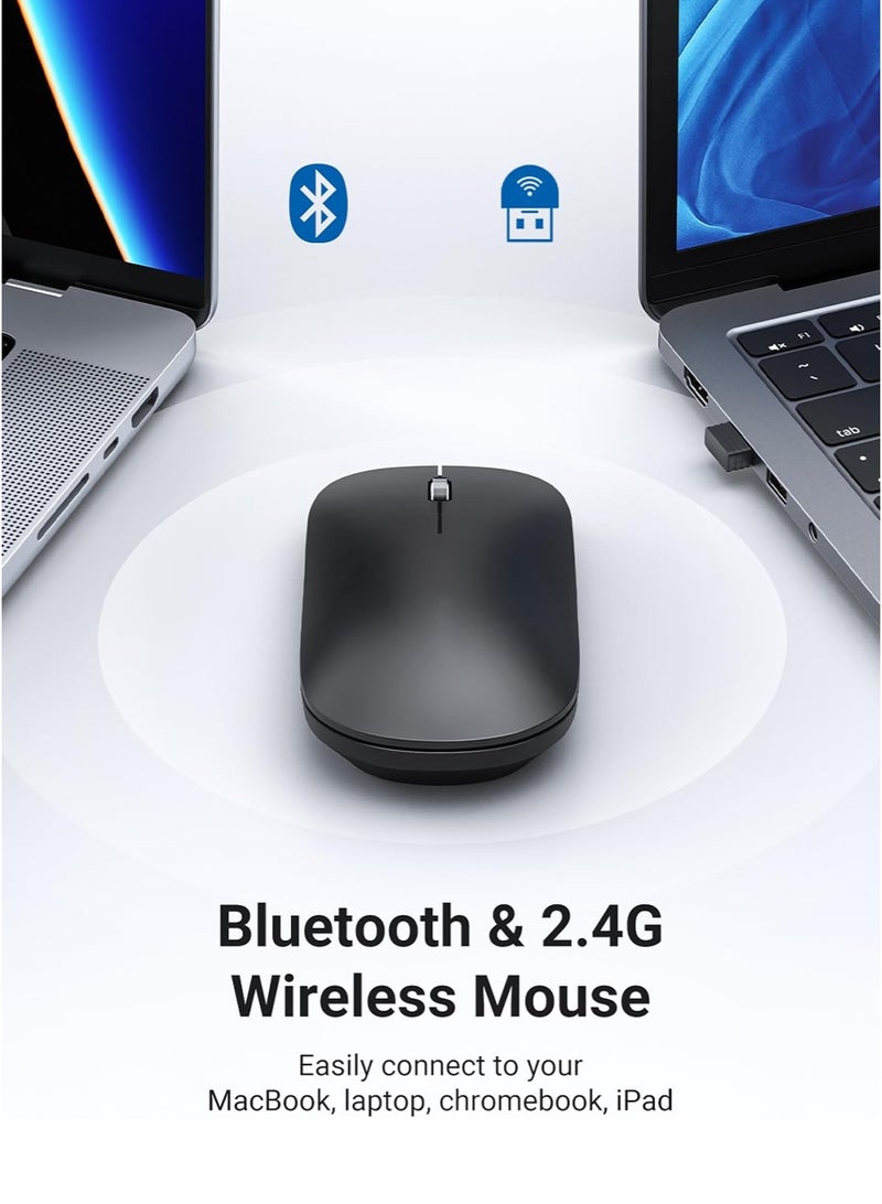 ماوس لاسلكي، بلوتوث ووضع مزدوج 2.4G، 3 دقة DPI قابلة للتعديل ، تصميم ماوس فائق النحافة ومحمول للكمبيوتر المحمول والكمبيوتر والمكتب والسفر - Image 3