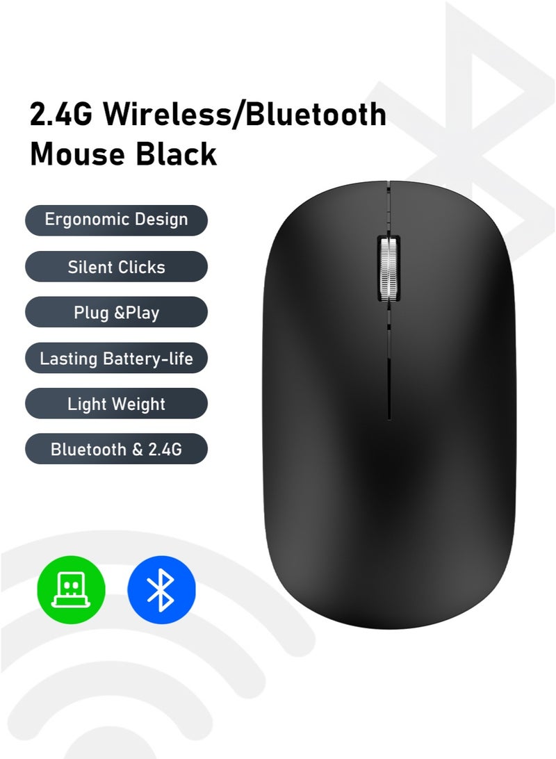 ماوس لاسلكي، بلوتوث ووضع مزدوج 2.4G، 3 دقة DPI قابلة للتعديل ، تصميم ماوس فائق النحافة ومحمول للكمبيوتر المحمول والكمبيوتر والمكتب والسفر - Image 2