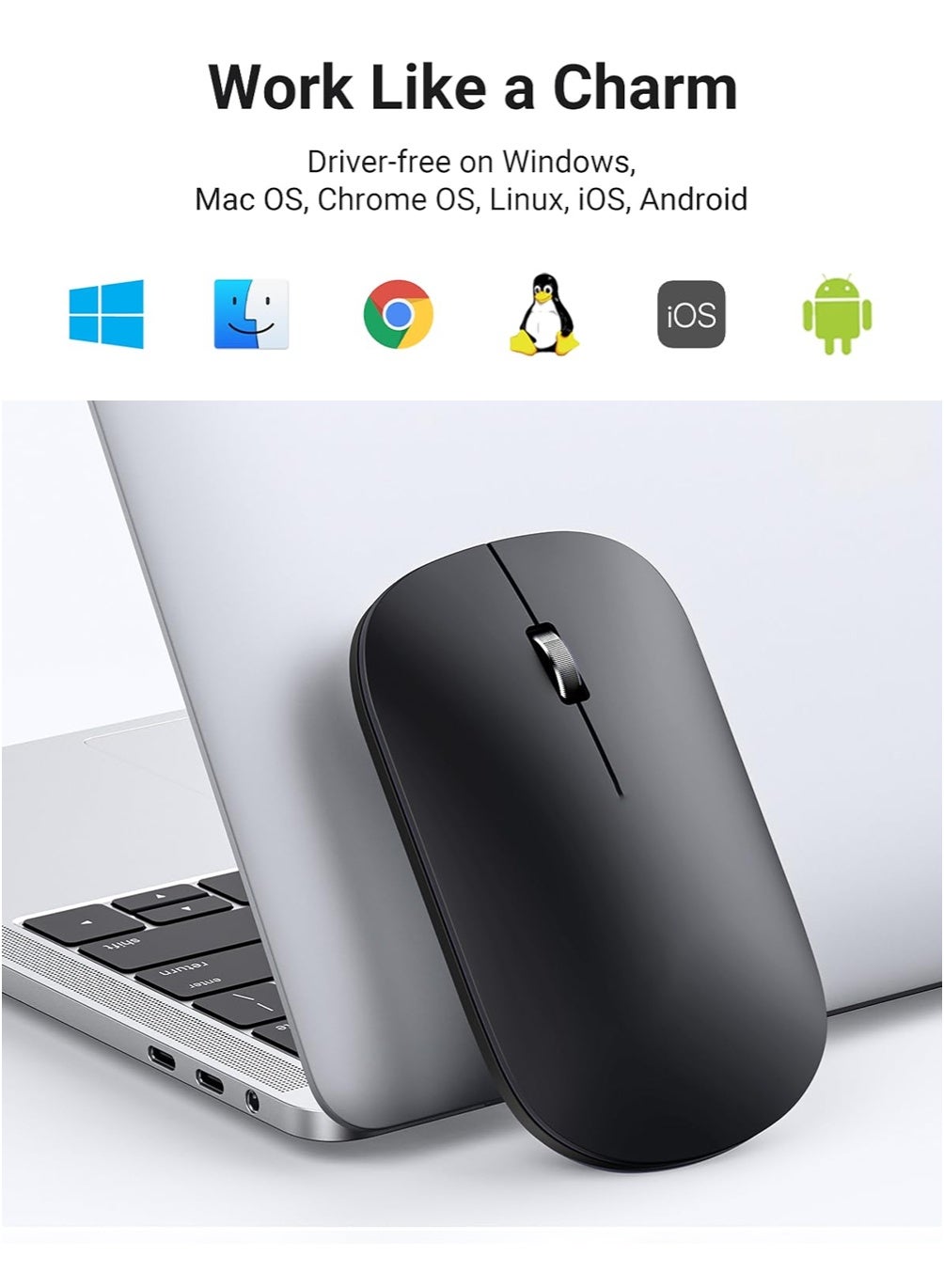 Wireless Mouse, Bluetooth & 2.4G Dual Mode, 3 Adjustable DPI,Mouse Ultra Thin Portable Design for Laptop, Computer, Office, Travel