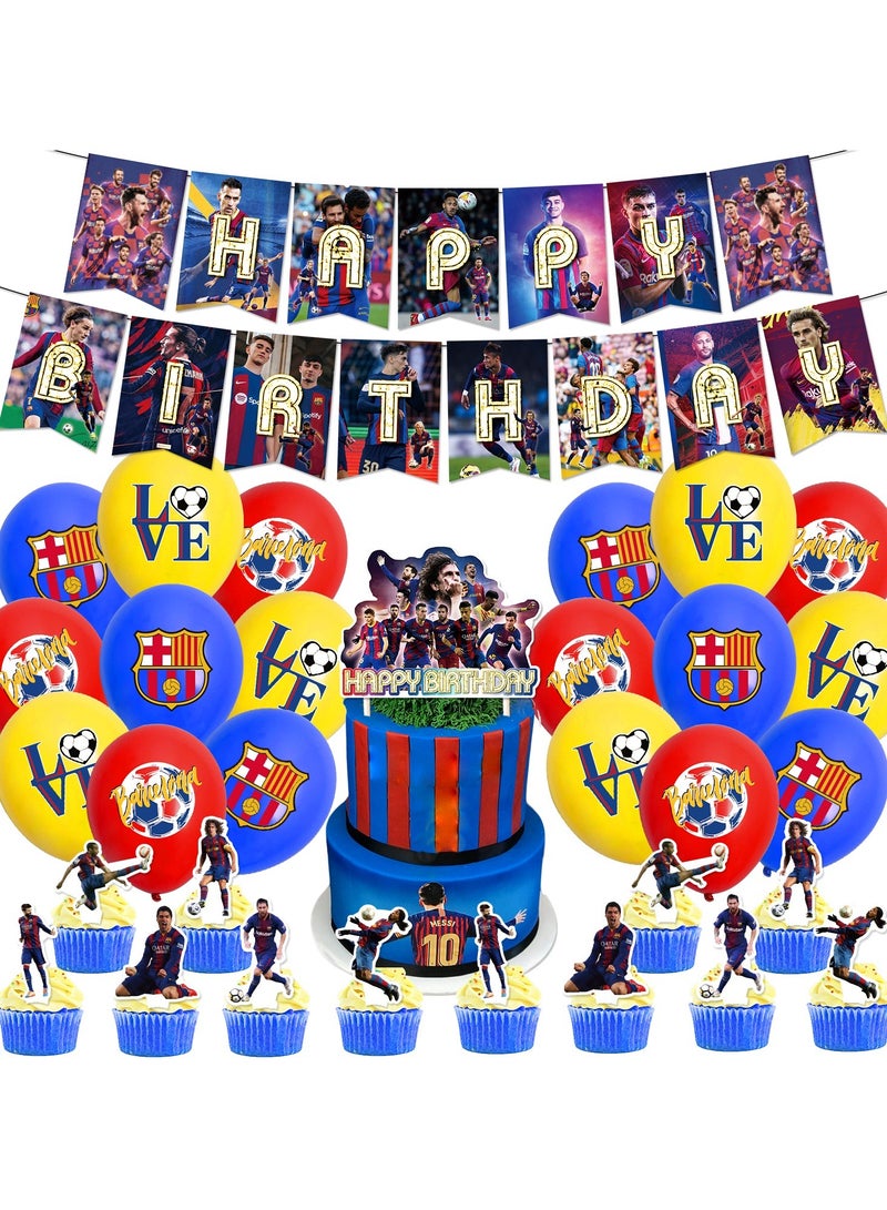 Generic Soccer Balloons, Football Cupcakes, Football Banner, Football Centerpieces, Barcelona Party Decorations Kit for Birthday Party Supplies, Barcelona Theme Party Decorations  - Image 1