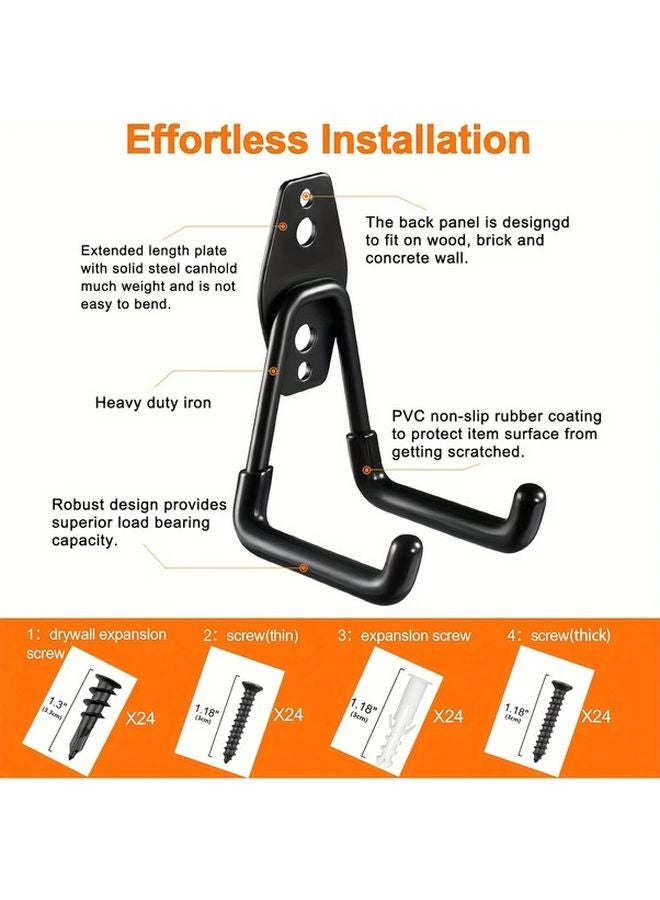 أسود 12 قطعة خطافات جراج متينة للحائط من الفولاذ لتنظيم الأدوات والسلالم والدراجات - Image 3