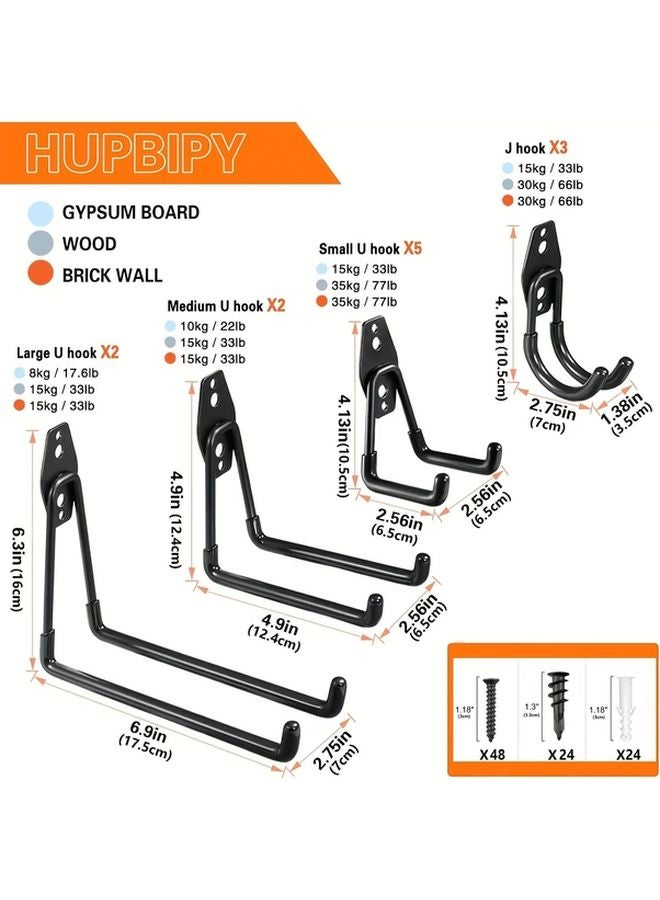 أسود 12 قطعة خطافات جراج متينة للحائط من الفولاذ لتنظيم الأدوات والسلالم والدراجات - Image 4