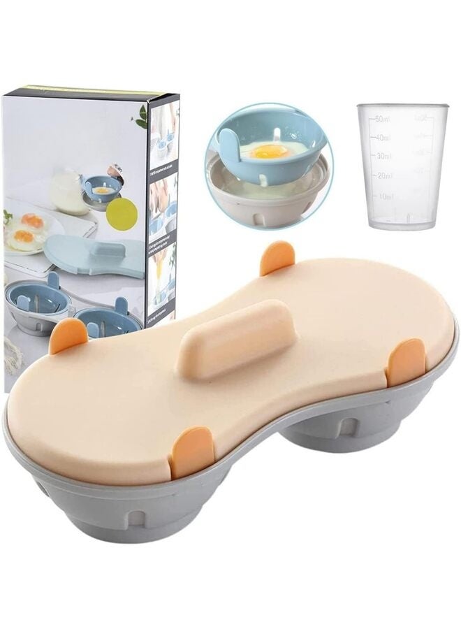 2 Cavity Egg Poacher, Safety Microwave Double Egg Poaching Cups Ware, Easy Breakfast Egg Cooking with Cover for Oven Stovetop Steamer(Orange) - Image 1