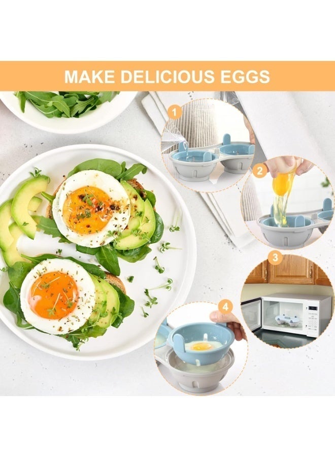 2 Cavity Egg Poacher, Safety Microwave Double Egg Poaching Cups Ware, Easy Breakfast Egg Cooking with Cover for Oven Stovetop Steamer(Orange) - Image 5