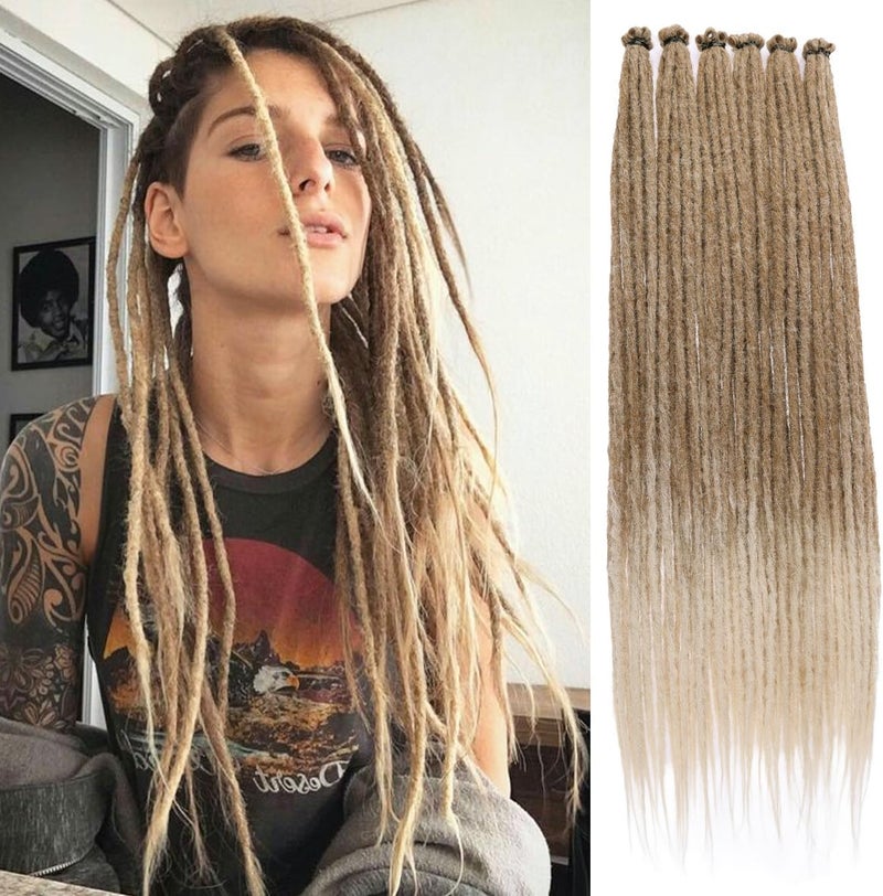 Leeven 24 Inch Ombre Blonde Dreadlock Extension 20 Strands Hippie Single Ended Dreads Synthetic Thin Dreadlock for Woman Handmade Soft Dreads Hair Extensions 27613