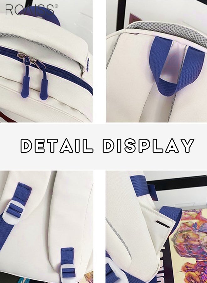 roaiss Large Capacity Fashion Contrast Backpack Campus Travel Multi Pocket Adjustable Shoulder Strap Backpack Fashion and Durable Student Computer Backpack for Students Teens Girl School Bag Nylon Daypack  - Image 2