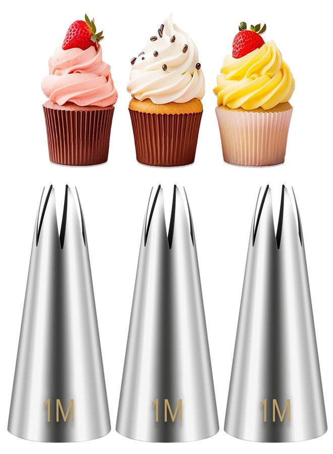 Suuker 1M Cake Decorating Tips, Seamless Stainless Steel Large Star Piping Tips Set, Open Star Frosting Tips for Cupcakes, Cookie and Cake Decorating, 3 Pieces - Image 1
