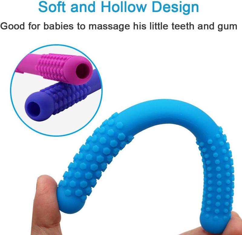 Atsky Hollow Teething Tubes Toys for Babies Girls Boys, 6 Pack Silicone Baby Teether Toy Tube for Infants with Nursing Biting Chewing, Chew Straws for Toddlers 6-12 Months (Style A) - Image 4