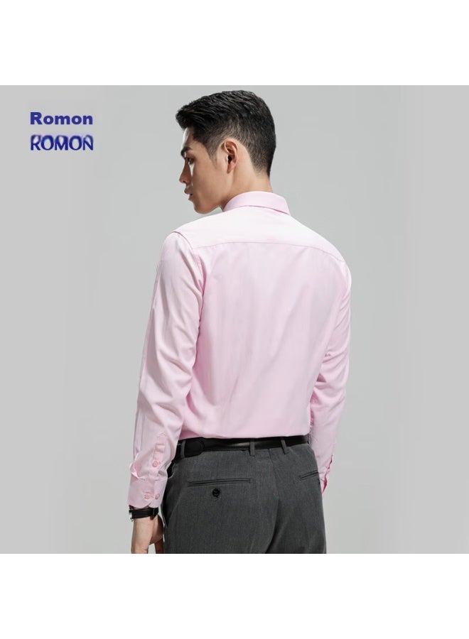 ROMON Romon Long-sleeve Shirt For Men, Spring And Autumn, Easy-care, Business Casual Formal Wear, Middle-aged And Young Work Uniform Shirt, C201 Pink, Size 38  - Image 3