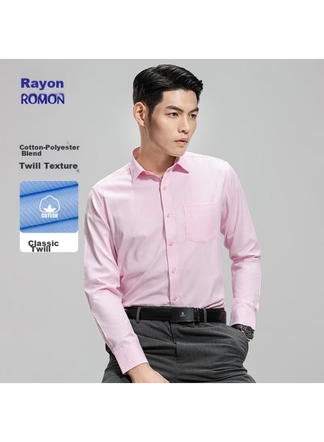 ROMON Romon Long-sleeve Shirt For Men, Spring And Autumn, Easy-care, Business Casual Formal Wear, Middle-aged And Young Work Uniform Shirt, C201 Pink, Size 38  - Image 1