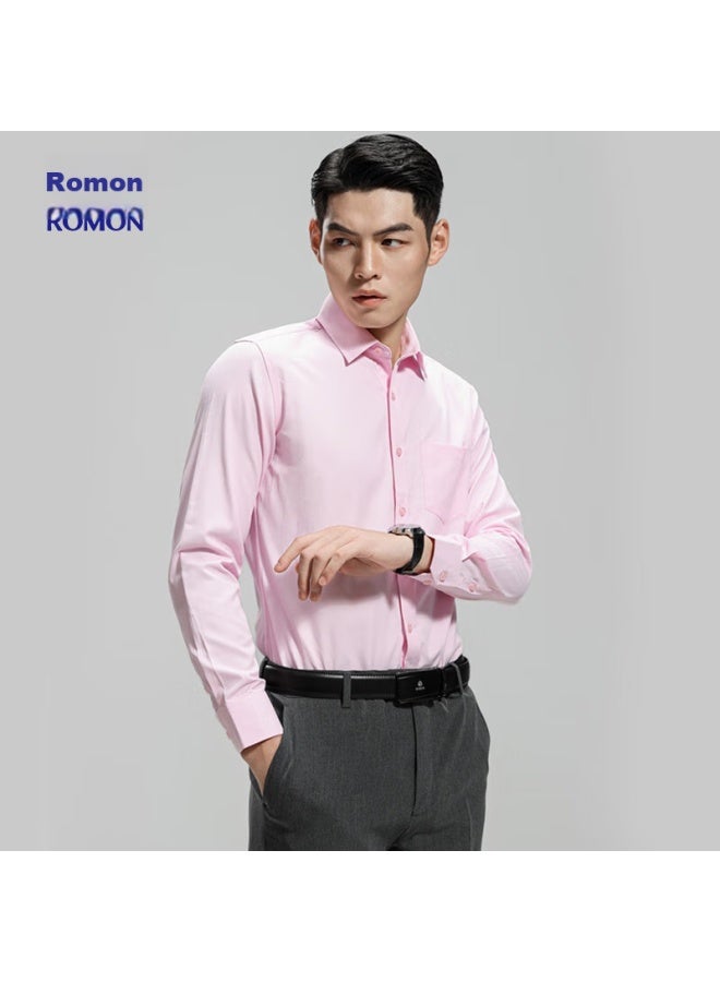 ROMON Romon Long-sleeve Shirt For Men, Spring And Autumn, Easy-care, Business Casual Formal Wear, Middle-aged And Young Work Uniform Shirt, C201 Pink, Size 38  - Image 2