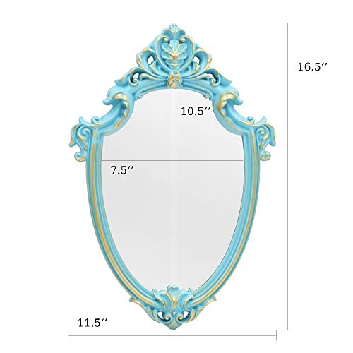 Eaoundm 16.5 x 11 inch Vintage Shield Shape Decorative Wall Mirror (Blue) - Image 5