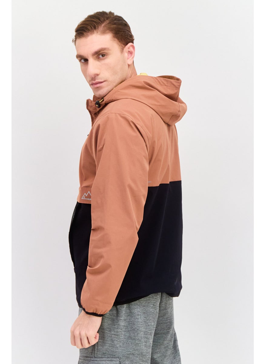 Hurley - Men Hooded Brand Logo Windbreaker Jacket, Brown - Image 1
