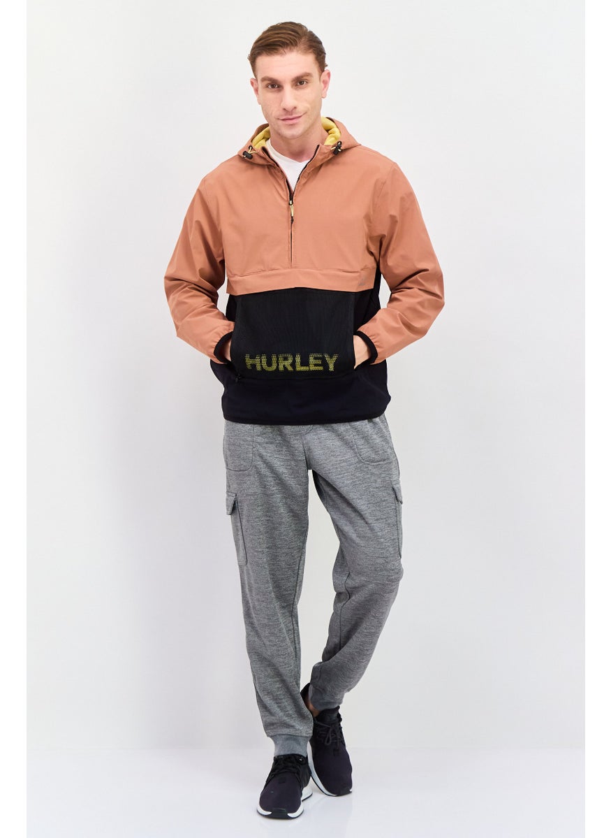 Hurley - Men Hooded Brand Logo Windbreaker Jacket, Brown - Image 1