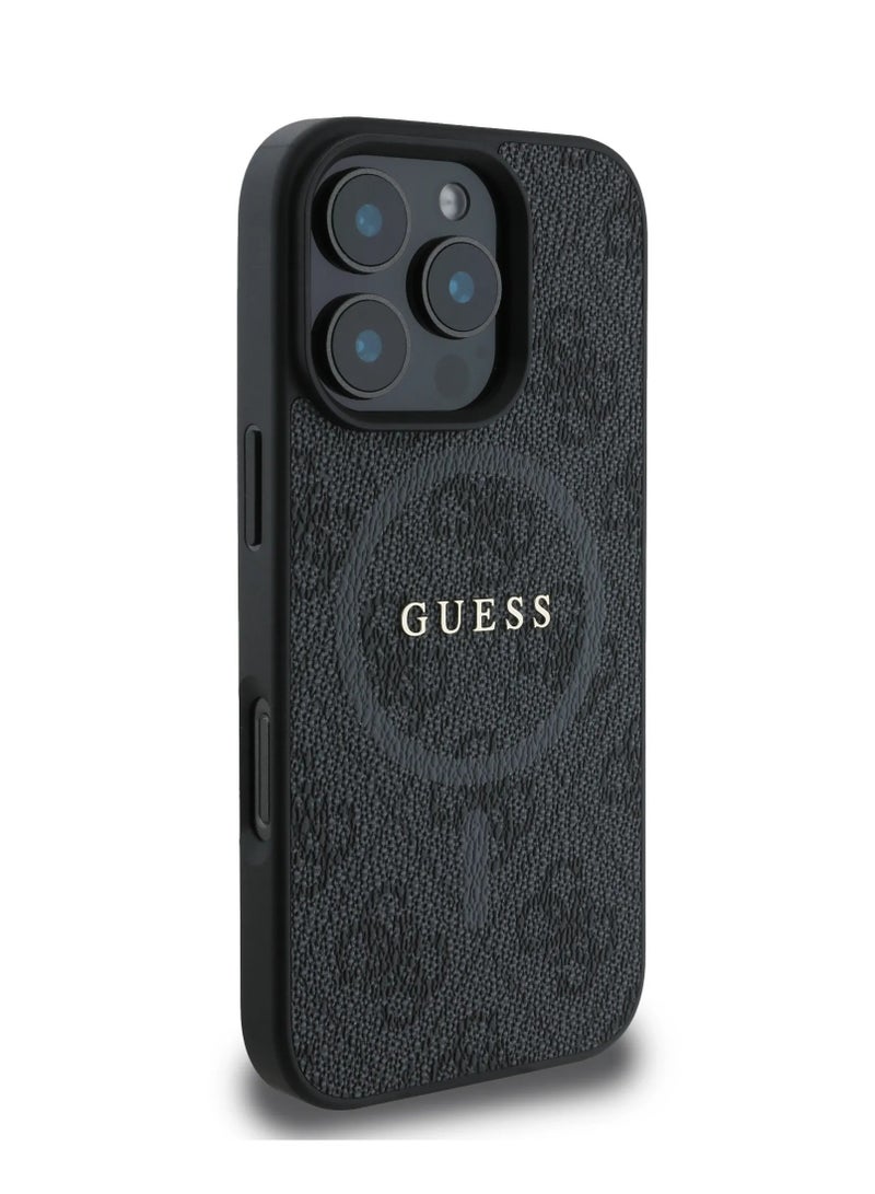 GUESS iPhone 16 Pro Max MagSafe Case PU 4G Hard Cover with Classic Logo / Shock Absorption/ Raised Bezels / Slim and Lightweight Back Cover - Black  - Image 4