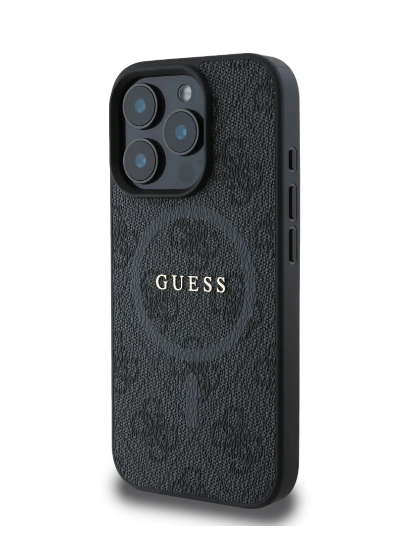 GUESS iPhone 16 Pro Max MagSafe Case PU 4G Hard Cover with Classic Logo / Shock Absorption/ Raised Bezels / Slim and Lightweight Back Cover - Black  - Image 5