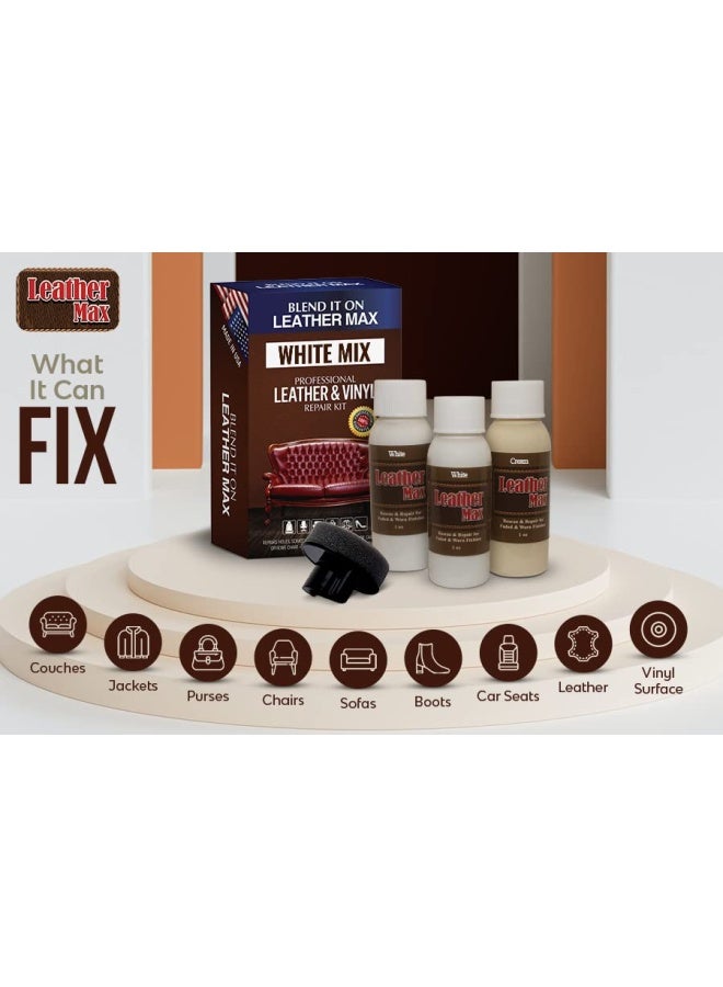 Leather Max Quick Blend Refinish And Repair Kit White Restore Couches Recolor Furniture And Repair Car Seats Jackets Sofa Boots 3 Color Shades To Blend With Leather Vinyl And More White Mix - Image 3